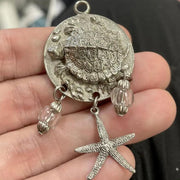 1 Vintage Pewter Sea Turtle Starfish Metal Pendant - Sea Beads
