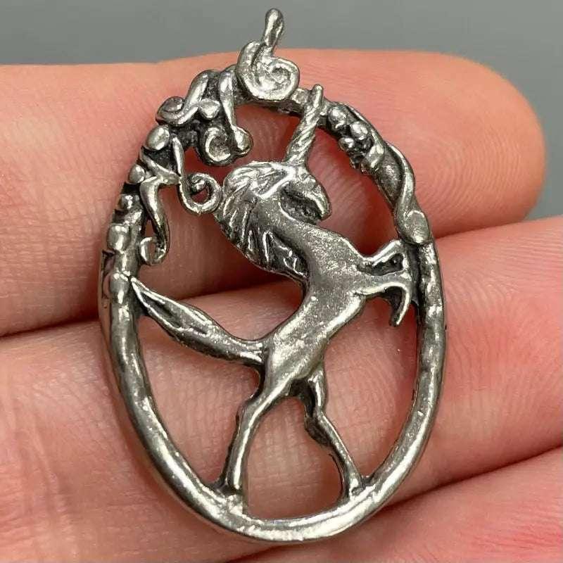 1 Vintage Silver Pewter Unicorn Pendant - Beads to Blooms