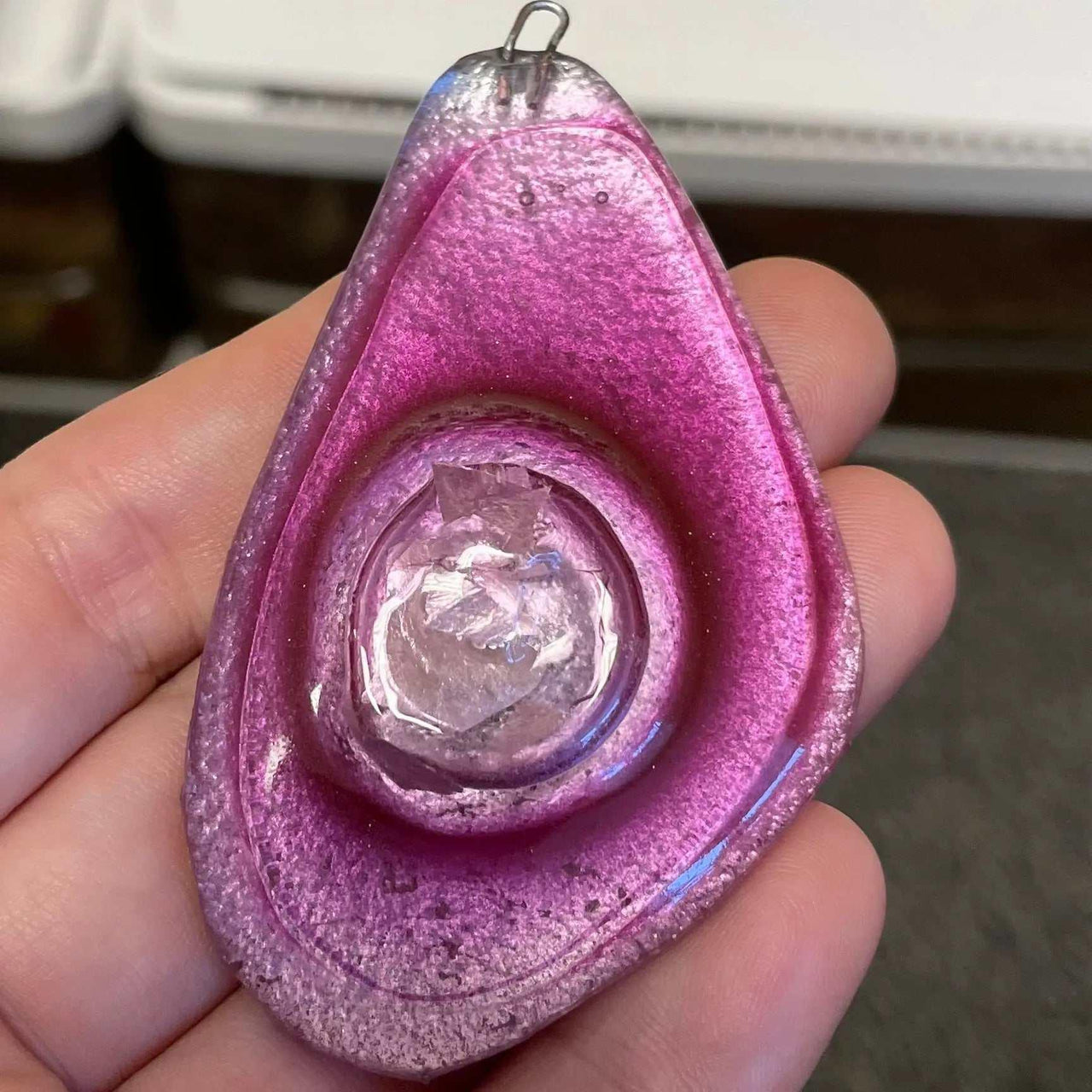 1 Vintage Pink Foil Glass Pendant - Sea Beads