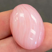 1 Vintage Pink Japan Striped Oval Glass Cabochon - Sea Beads