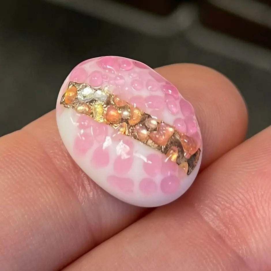 1 Vintage Pink Sugar Foil Japan Oval Glass Stone - Sea Beads