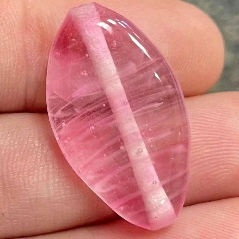 1 Vintage Pink Transparent Japan Oval Glass Bead Cherry Brand - Sea Beads