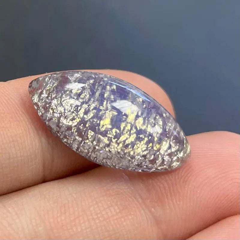 1 Vintage Purple Lavender Japan Foil Navette Glass Cabochon - Sea Beads