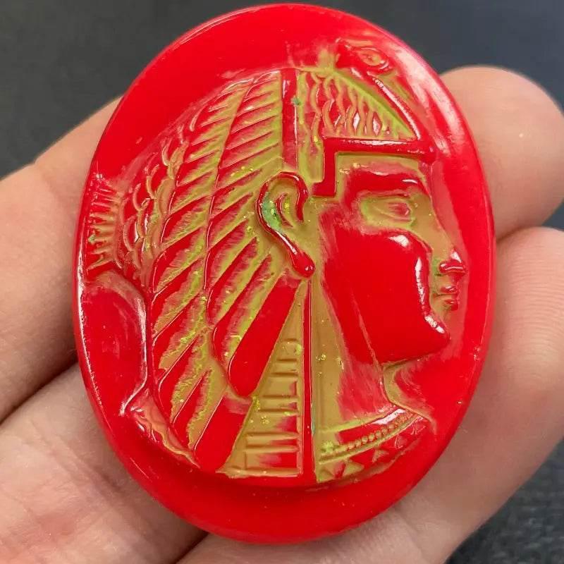 1 Vintage Red Egyptian Czech Oval Glass Cabochon - Sea Beads
