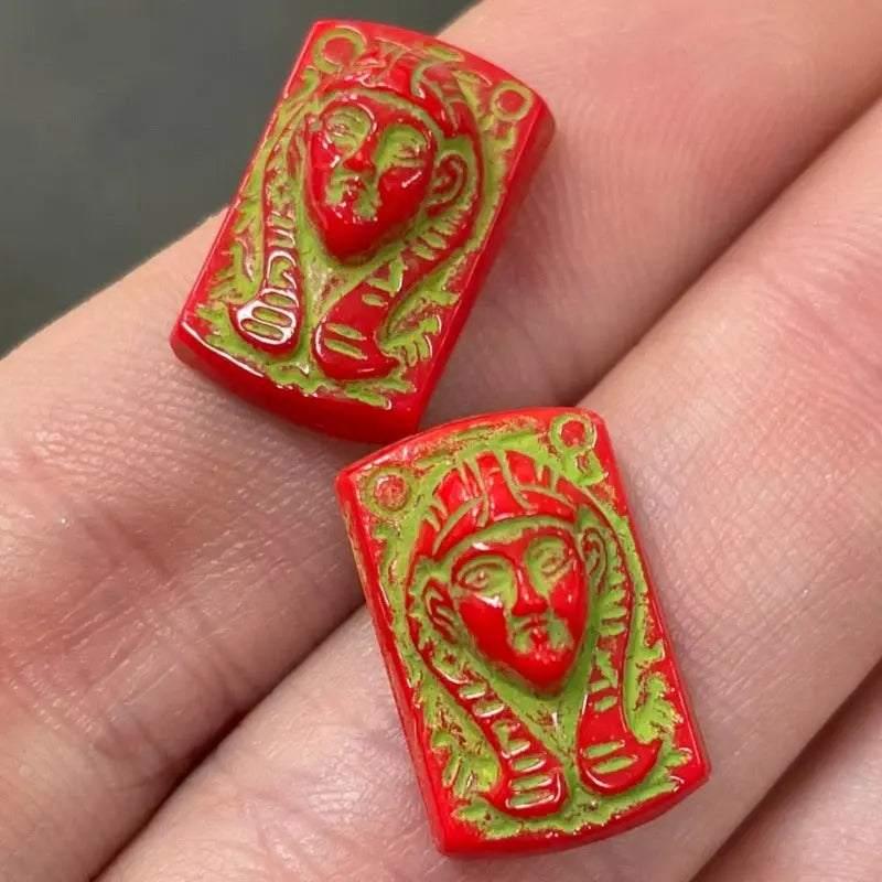 1 Vintage Red Egyptian Pharaoh Glass Cabochon #9520 - Sea Beads