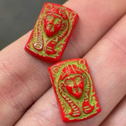 1 Vintage Red Egyptian Pharaoh Glass Cabochon #9520 - Sea Beads