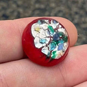 1 Vintage Red Foil Japan Round Glass Cabochon - Sea Beads