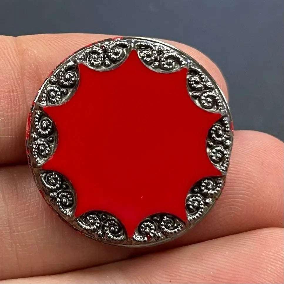 1 Vintage Red German Marcasite Creamy Round Glass Cabochon - Sea Beads