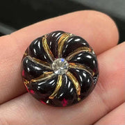1 Vintage Red Gold German Flower Round Glass Cabochon - Sea Beads