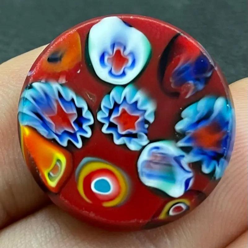 1 Vintage Red Millefiori Round Glass Cabochon - Sea Beads