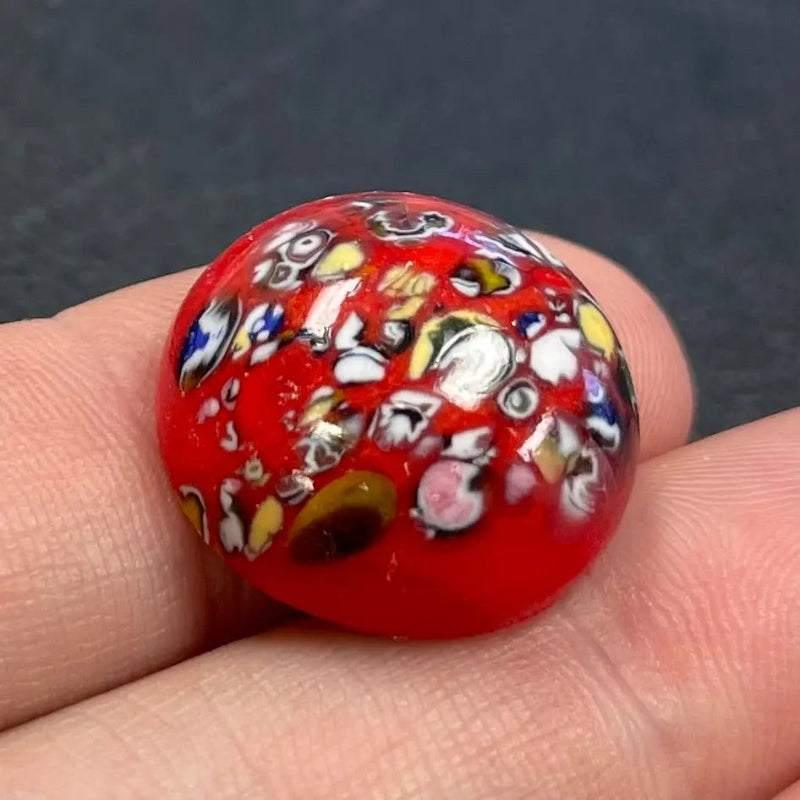 1 Vintage Red Millefiori Round Glass Cabochon - Sea Beads