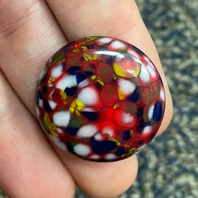 1 Vintage Red Speckled Round Glass Button Front - Sea Beads
