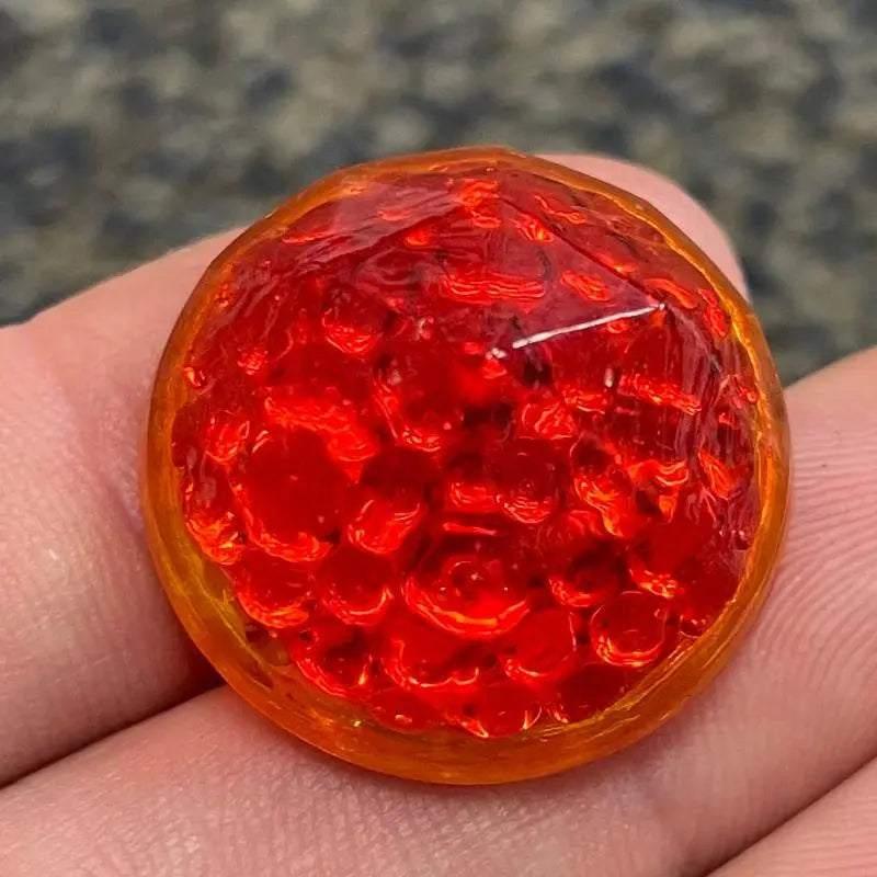 1 Vintage Red UV Cadmium Glass Cabochon Dimpled Round Reflector - Sea Beads