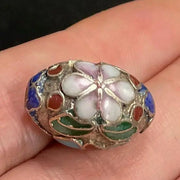 1 Vintage Silver Cloisonne Oval Bead - Sea Beads