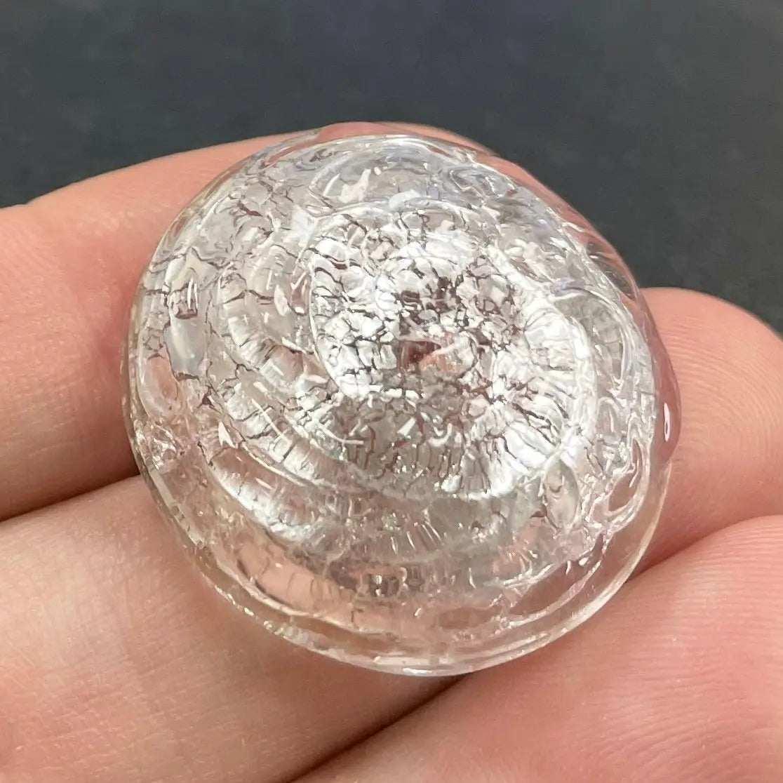 1 Vintage Silver Japan Foil Domed Glass Button Front - Sea Beads