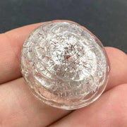 1 Vintage Silver Japan Foil Domed Glass Button Front - Sea Beads