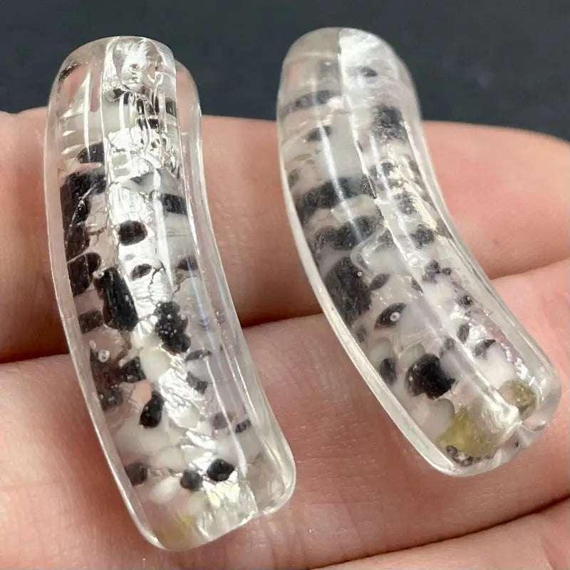 1 Vintage Silver Japan Foil Japan Elbow Glass Bead - Sea Beads