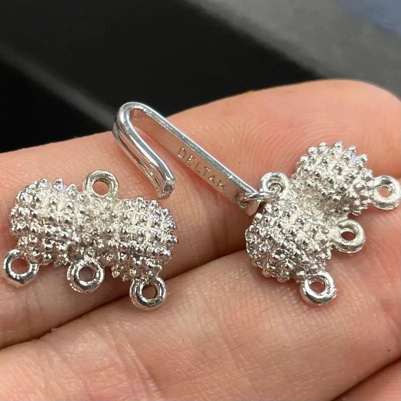 1 Vintage Silver Plated Deltah 3-Strand Stippled Bar Clasp - Sea Beads