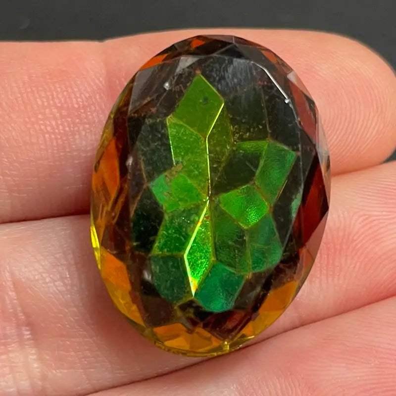 1 Vintage Topaz Green Cushion Back Oval Glass Stone - Sea Beads