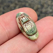 1 Vintage Green White Czech Scarab Egyptian Glass Cabochon - Sea Beads