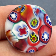 1 Vintage White Italian Murano Round Glass Cabochon - Sea Beads