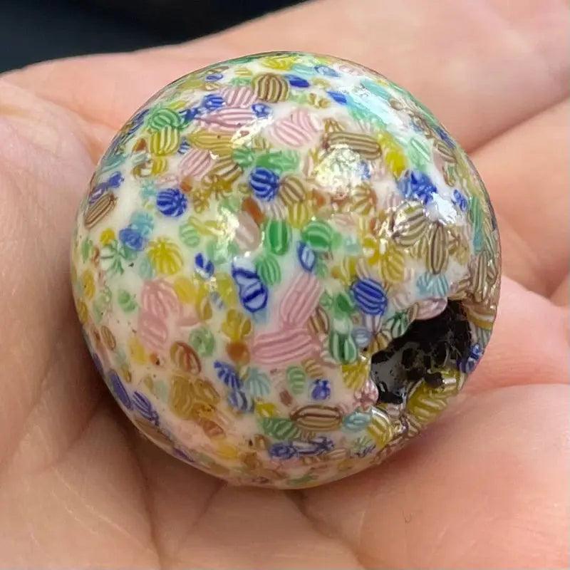 1 Vintage White Millefiori Round Glass Bead - Sea Beads