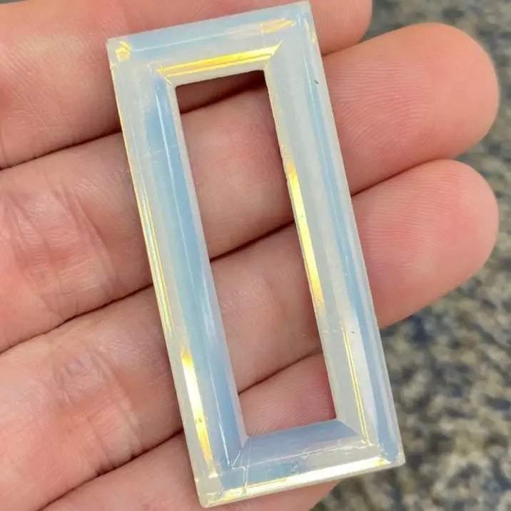 1 Vintage White Opal Rectangle Ring Glass Cabochon - Sea Beads