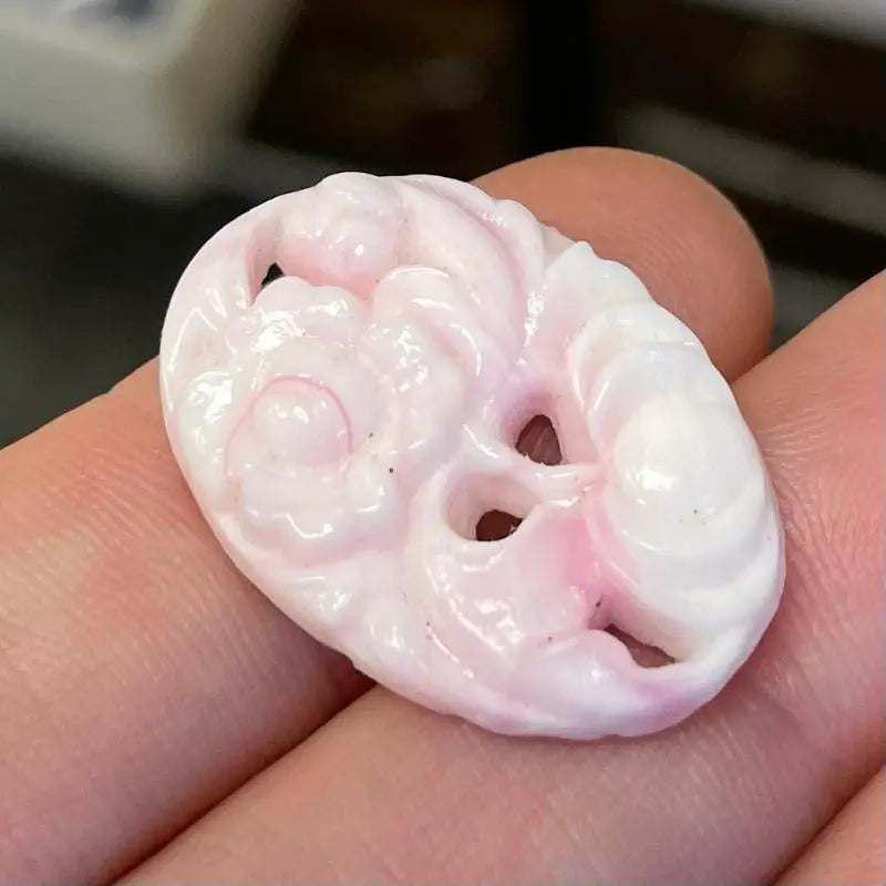1 Vintage White Pink Floral Japan Oval Glass Cabochon - Sea Beads
