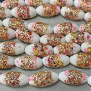 1 Vintage White Pink Japan Foil Sugar Oval Glass Bead - Sea Beads