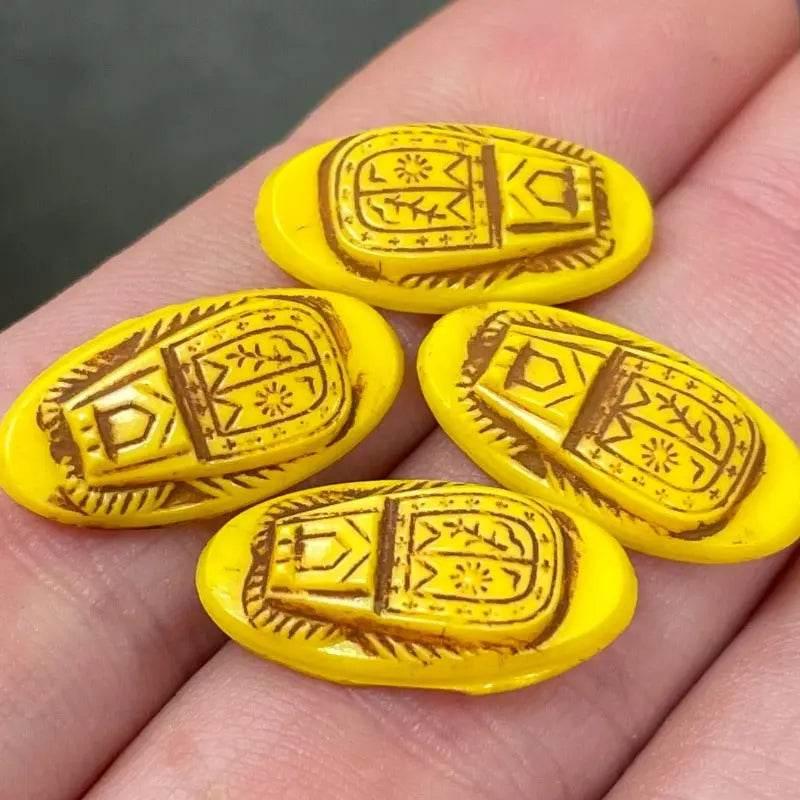 1 Vintage Yellow Glass Scarab Glass Cabochon - Sea Beads