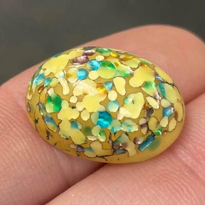 1 Vintage Yellow Japan Foil Cherry Brand Glass Cabochon - Sea Beads