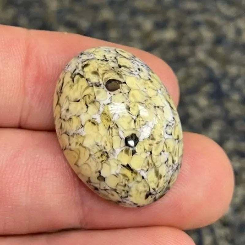 1 Vintage Yellow Japan Mottled Oval Glass Cabochon - Sea Beads