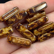 10 Golden Brown Picasso Czech Rectangle Glass Beads - Sea Beads