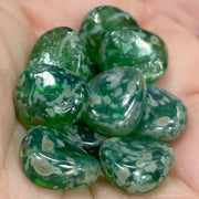 10 Green Czech Picasso Wavy Oval Glass Beads - Sea Beads