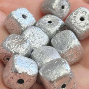 10 Silver Czech Textured Cube Glass Beads - Sea Beads