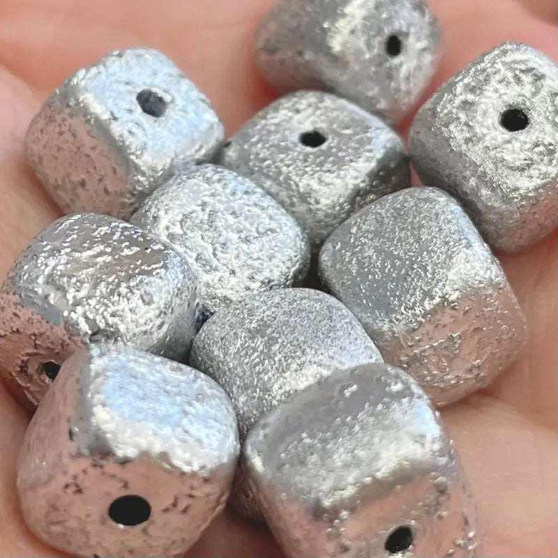 10 Silver Czech Textured Cube Glass Beads - Sea Beads