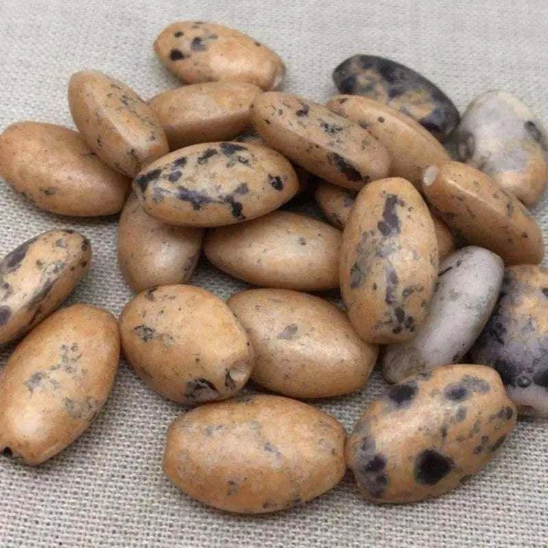 10 Vintage Beige Gray Matte Japan Oval Glass Beads - Sea Beads
