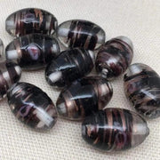 10 Vintage Black Clear Oval Glass Beads - Sea Beads