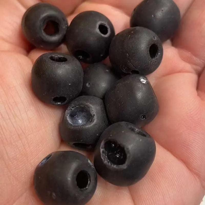 10 Vintage Black Czech Matte Lava Rock Glass Beads - Sea Beads