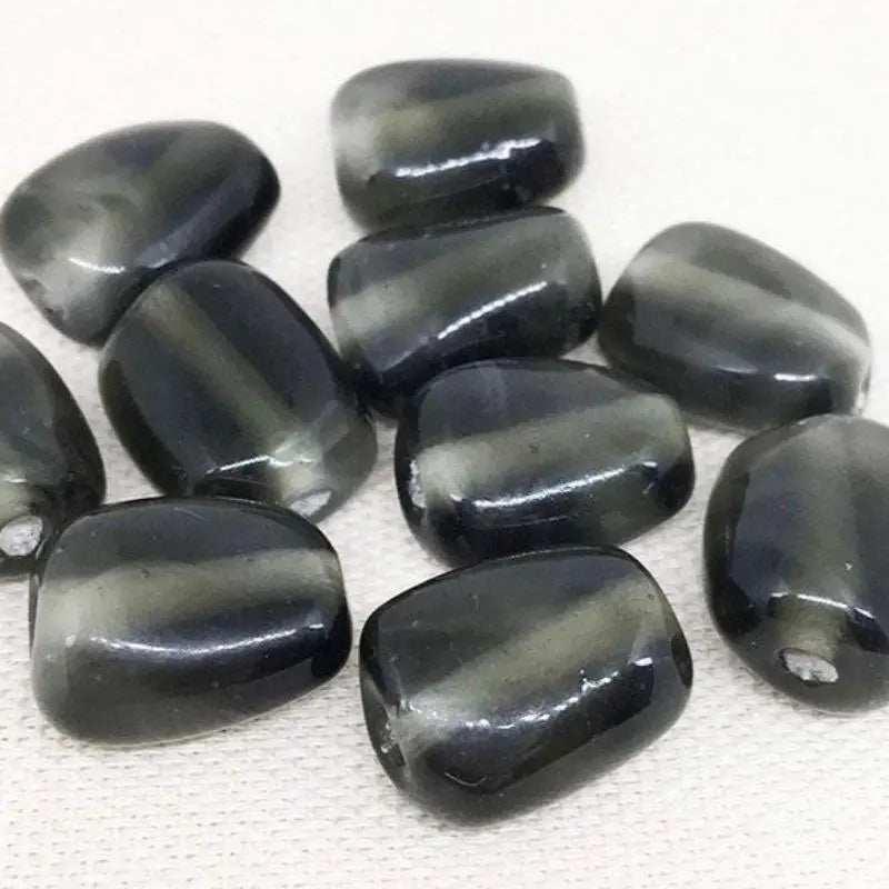 10 Vintage Black Diamond Baroque Glass Beads - Sea Beads