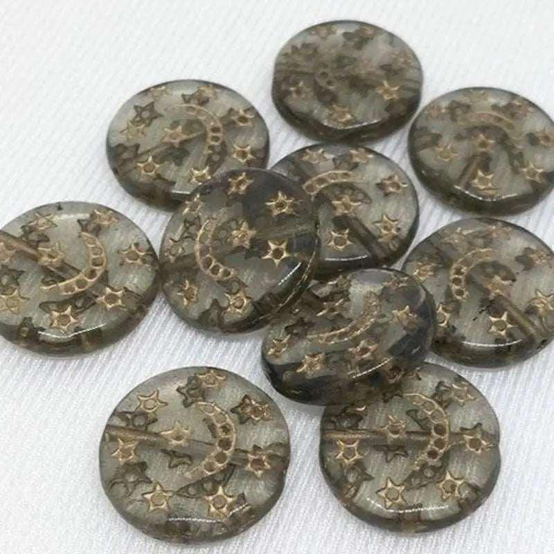 10 Vintage Black Diamond Celestial Glass Beads - Sea Beads