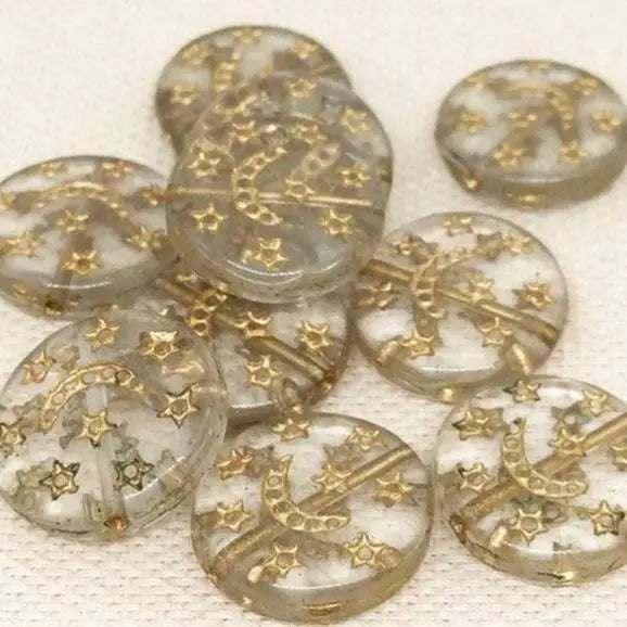 10 Vintage Black Diamond Light Czech Celestial Glass Beads - Sea Beads