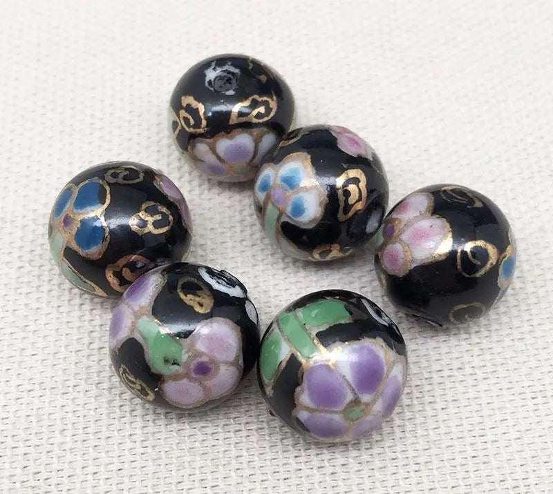 10 Vintage Black Floral Porcelain Beads - Sea Beads