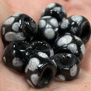 10 Vintage Black Silver Polka Dot Glass Beads - Sea Beads