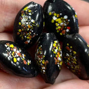 10 Vintage Black Speckled Oval Glass Beads - Sea Beads