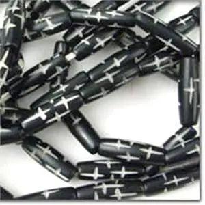 10 Vintage Black White Bone Hairpipe Beads - Sea Beads