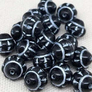 10 Vintage Black White Etched Czech Saturn Glass Beads - Sea Beads