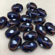 10 Vintage Blue Abstract Oval Glass Beads - Sea Beads