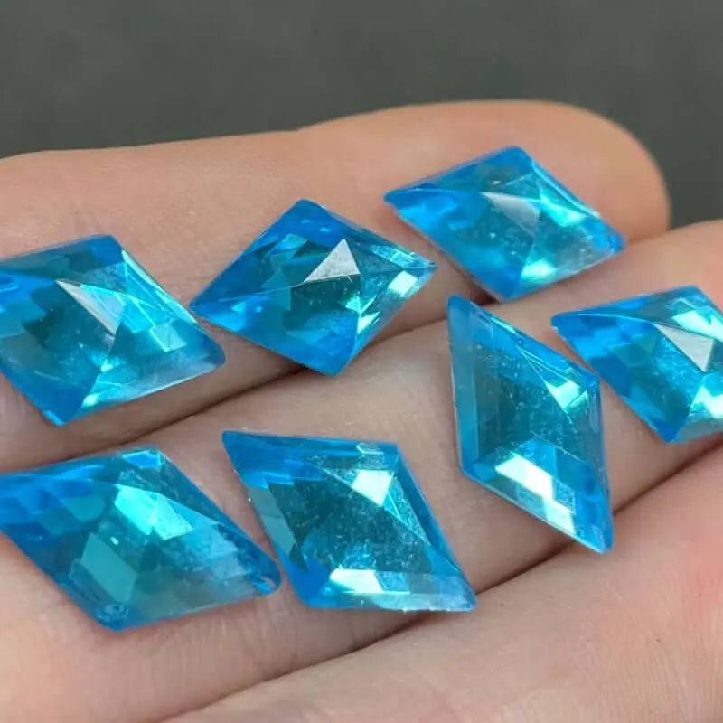10 Vintage Blue Aqua Diamond Glass Cabochons - Sea Beads
