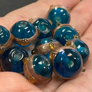 10 Vintage Blue Aqua Wedding Cake Glass Beads - Sea Beads